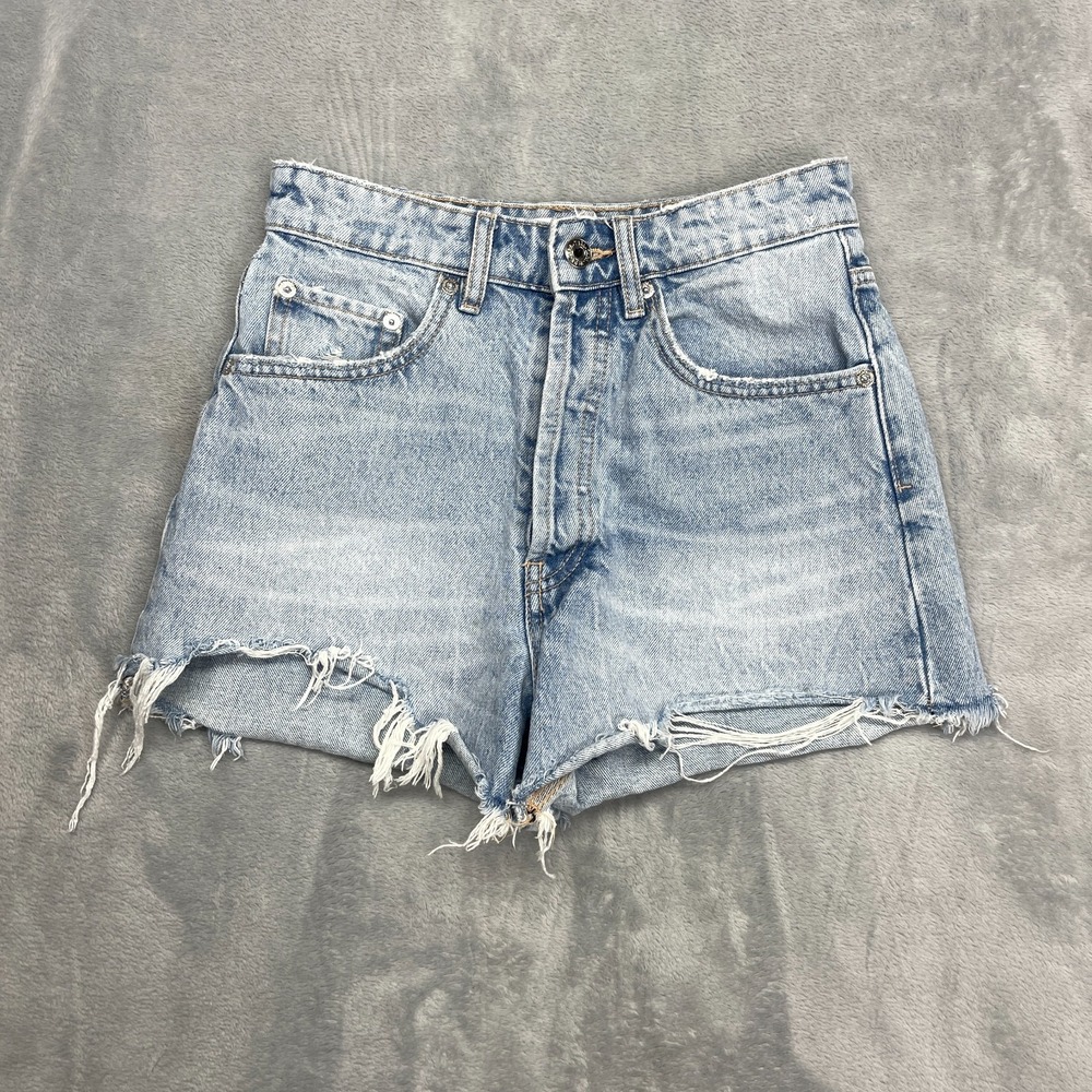 Zara Shorts Womens 2 Blue Denim Cut-Off Medium Wash Flat Front Beachwear Y2k